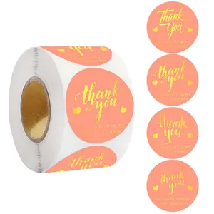 500PCS/Roll 2 inch wholesale adhesive helping my business pink gold thank you sticker for gift box decoration