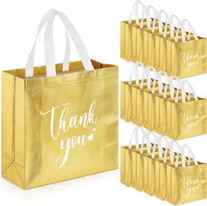 2024 Custom Holographic Wedding Party Favor Gift Bag Glossy Reusable Glod Iridescent Non Woven Tote Bags With Handles For Women