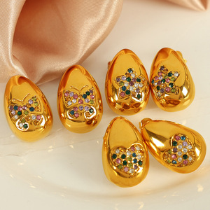 ต่างหูรูปหัวใจผีเสื้อชุบทองประดับเซอร์โคเนียสำหรับผู้หญิงของขวัญเครื่องประดับแฟชั่น - Product Image 1