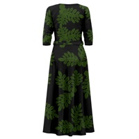 Robe longue grande taille noire à motif feuilles vertes, col en V, manches 3/4, pour femme, décontractée, été, idéale pour les fêtes - Nouvelle collection, best-seller