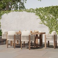 Ensemble de chaises de jardin d'extérieur en bois avec dossier en corde et table longue 6 places, chaise de salle à manger, meubles en teck