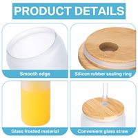 대나무 뚜껑 포함 반투명 유리 승화 전사 컵 16oz 18oz 25oz 세트