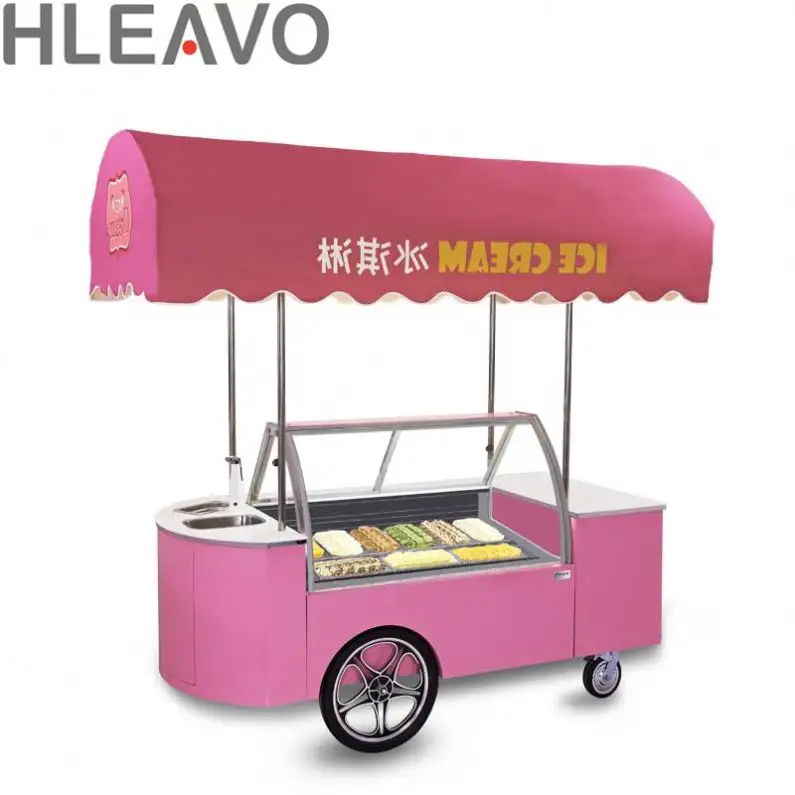 Oferta especial, carrito de exhibición móvil comercial de paletas de helado duro con rueda