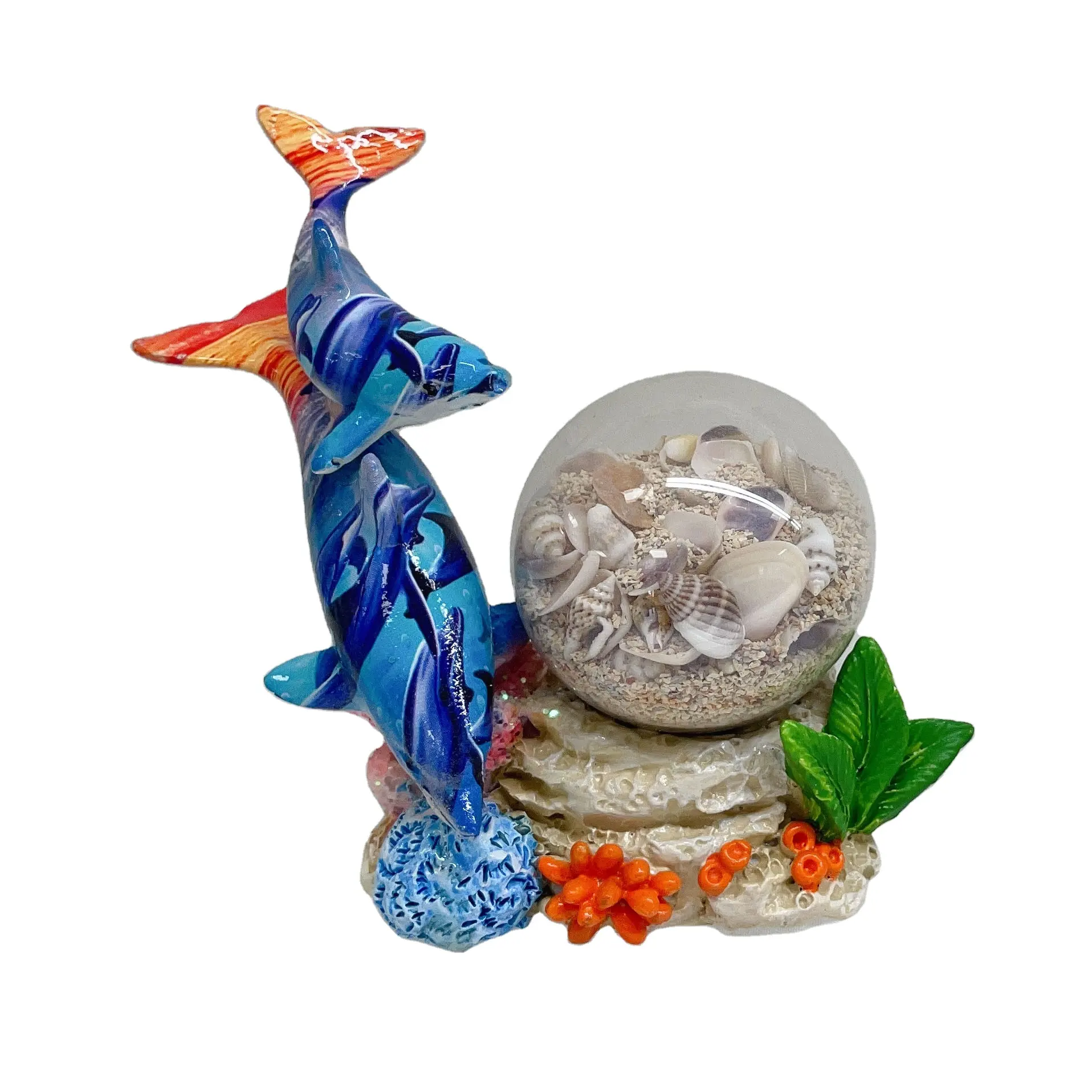 polyresin dolphin with sand bottle souvenir decoration 45mm glass globe