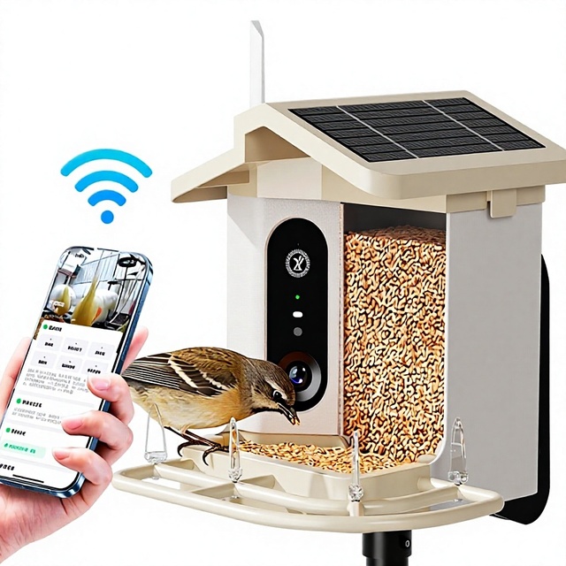 Solar Powered Smart AI Bird Feeder 4K HD Camera Wireless Outdoor Birdhouse with AI Species ID Auto Food Detection and Recording
