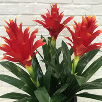 Décoration d'intérieur BLUETOWN, 3 pièces, arbre à fleurs artificielles rouges, style moderne et luxueux, écologique, durable, léger, résistant à l'eau, en plastique