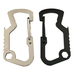 Alat Carabiner Kemah multifungsi, alat pembuka botol Carabiner Stainless Steel portabel kait jepret