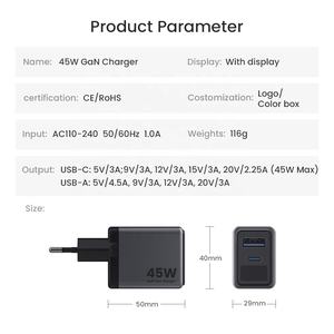 Cargador rápido PD GaN de 45W, cargador de pared USB C de 2 puertos con enchufe plegable, protección para portátiles OTP, Compatible con <span class=keywords><strong>iPhone</strong></span> y Samsung - Product Image 6
