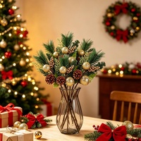 Vente flash - Bouquet de fleurs de Noël scintillant en or, rouge baie, vert et pomme de pin, décoration de couronne