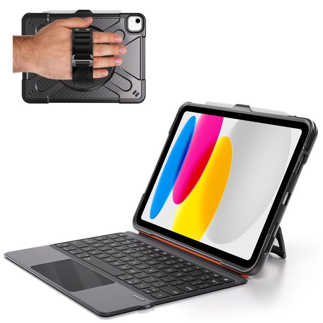 For iPad 11th/10th Generation Case with Detachable Keyboard & Trackpad, 7-Color Backlit, 360° Rotatable Stand, Hand Strap