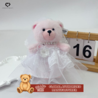 Boneka Beruang Teddy Pink Lucu dengan Gaun Pengantin Renda Putih Elegan, Boneka Pernikahan yang Dapat Dikustomisasi untuk Hadiah Pernikahan
