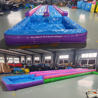 Toboggan aquatique gonflable long personnalisé à double piste avec piscine, prix usine Chine