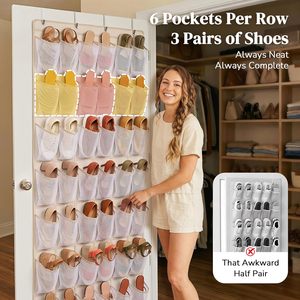 ที่เก็บรองเท้าแบบแขวนประตู 48 ช่อง ตาข่ายแขวนสำหรับเก็บรองเท้าหลังประตู บนผนัง สีเบจ - Product Image 3