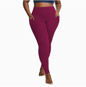 Women's High Waist Plus Size Flared Yoga <b>Leggings</b> Breathable Seamless <b>Black</b> Solid Ankle Length Tights <b>with</b> Side <b>Pockets</b> - Product Image 2