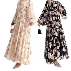 Middle East Abaya Dubai 2024 Muslim Traditional Clothing Women's Chiffon Printed Dress