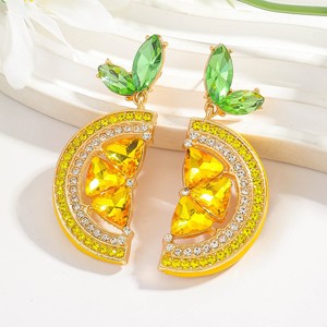 Boucles d'oreilles d'été incrustées de diamants, motif citron, avec boucles d'oreilles en forme de fruits (pastèque, cerise), boucles d'oreilles originales - Product Image 3