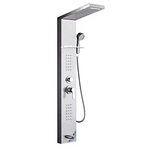 Colonne de douche murale thermostatique à poignée unique en acier inoxydable brossé avec fonctions Douce, Pause, Pluie, Jet, Massage et cartouche céramique - Product Image 1