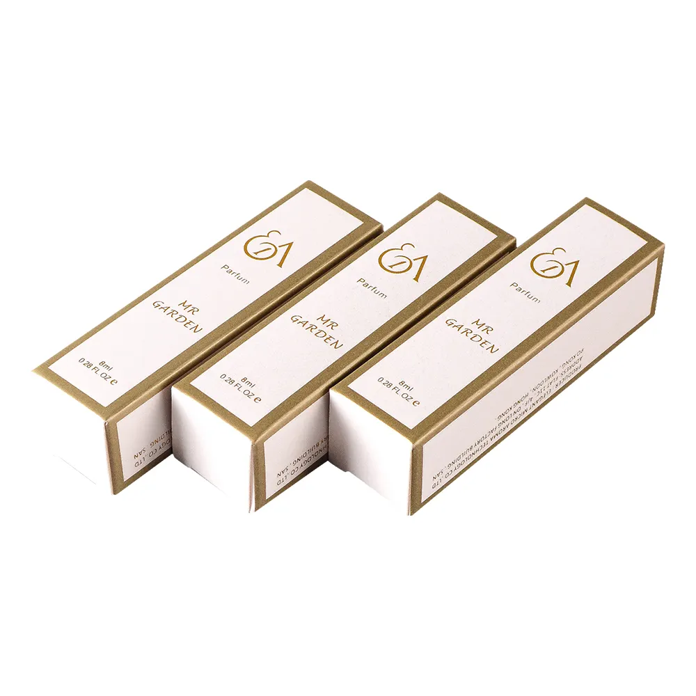 Embalagem de papel de perfume personalizada, pequena caixa de papel vazia de 10ml, 50 ml, 100ml, mini design, embalagem de garrafa de luxo, cosméticos de ouro
