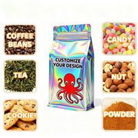 Sac en Mylar holographique irisé personnalisé avec fermeture éclair pour les grains de café, les bonbons, les collations, emballage refermable à fond plat