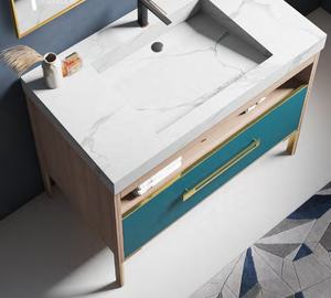 <span class=keywords><strong>2021</strong></span>หรูหราห้องน้ำตู้ชั้นยืนไม้อัดโต๊ะเครื่องแป้งห้องน้ำที่มีแผ่นหินอ่างล้างหน้าหิน - Product Image 5