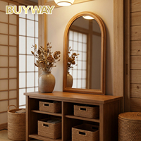 Miroir de salle de bain arqué de luxe avec cadre en bois de Zelkova massif, laque transparente écologique, miroir de vanité pour la décoration moderne des salles de maquillage