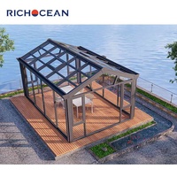 Casa solar de aluminio para exteriores, jardines de invierno de 4 Estaciones, para invernadero de vidrio transparente, techo plano montado en la pared