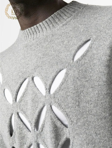 KD tricot fabricant personnalisé col ras du cou côtelé coupé ajouré câble <span class=keywords><strong>noir</strong></span> tricot pull <span class=keywords><strong>Mohair</strong></span> hommes pull - Product Image 5
