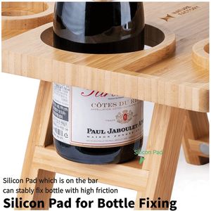 <span class=keywords><strong>Table</strong></span> de pique-nique en bambou avec porte-bouteille et verres, plateau de service en bois avec couteaux à fromage - Product Image 2