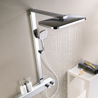 Système de colonne de douche pluie thermostatique de style britannique contemporain Ensemble de robinets en laiton à poignée unique Jet Spray pour salles de bains modernes