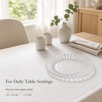 Assiettes de présentation empilables en verre festonné 235 mm – Assiettes de dîner transparentes à bordure en forme de pétale pour la maison et les mariages