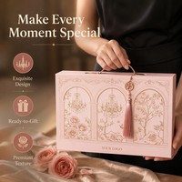 Boîte cadeau de luxe rose personnalisée avec logo, en carton rigide, style vintage, avec pompon en cristal de rose, vente en gros