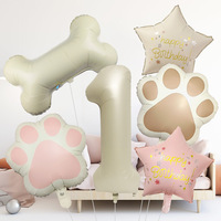 Ballon en aluminium à thème animaux mignons pour décoration de fête de Noël, forme patte de chat et os, blanc laiteux, gonflable, écologique