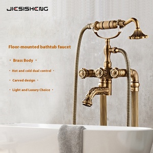 Robinet de baignoire à bord de cylindre vertical à double colonne en cuivre rétro européen - Product Image 2