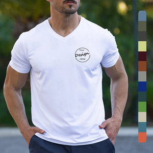 เสื้อยืดคอวีแขนสั้นทรงปกติผ้าฝ้ายคุณภาพสูงสำหรับผู้ชาย ผลิตโดยโรงงาน ขายส่ง รับออกแบบตามสั่ง ผ่านกระบวนการหดตัวแล้ว ทนทาน - Product Image 1