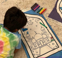 Tapis de Prière Turc Islamique pour Enfants, Dessin, Portable, 47x100cm, Dos en Jute, Poils Moyens, Polyester Lavable, Tapis de Prière Domestique
