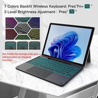 Surface Pro 12 için Yüksek Kaliteli Renkli Arkadan Aydınlatmalı Tablet Kablosuz Klavye, Dokunmatik Yüzey ve Kalem Yuvası ile