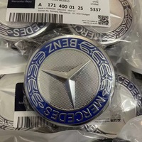 Cache-moyeu de roue noir 75 mm avec emblème bleu laurier, couvercle de remplacement d'origine pour Mercedes Benz
