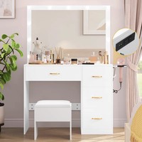 Table de vanité antique blanche de miroir de BlueTooth côté 6 tiroirs chambre habillage maquillage conception commode de stockage avec le miroir et la chaise
