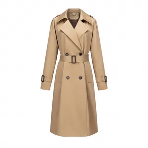 L'usine fournit directement des vestes personnalisées classique longue ceinture coupe-vent Trench Coat femmes Long Trench Coat personnalisation de haute qualité