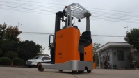 Chariot élévateur transpalette électrique à bras extensible, mini, avec batterie au plomb-acide, déplaceur latéral électrique, pneus pleins, commande assise
