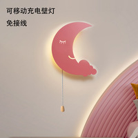 Lampe décorative murale pour enfants, lune et nuage LED, lampe de dessin animé, télécommande, sans fil, pour la charge mobile, salon