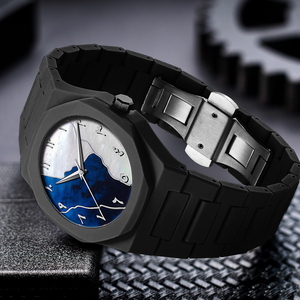 Montre à quartz pour homme, bracelet en métal noir, cadran en nacre, chiffres arabes, étanche, montre-bracelet de mode et d'affaires pour messieurs - Product Image 2