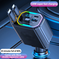 12v 24v 4 in 1 Dc Portable Multi Port Pengisi Daya Super Cepat Tipe c Adaptor Ponsel Elektrik Pengisi Daya Mobil Retractable