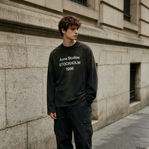 Camisetas de <span class=keywords><strong>Manga</strong></span> <span class=keywords><strong>Larga</strong></span> de Algodón para <span class=keywords><strong>Hombre</strong></span>, de Alta Calidad, Lavadas, con Serigrafía, Transpirables, Estilo Urbano, Corte Holgado, con Logotipo Personalizado - Product Image 1