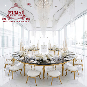 <b>Round</b> party wedding serpentine <b>table</b> with black glass <b>table</b> top for events - Product Image 3