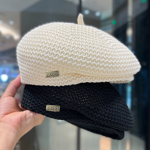 Custom Logo Mesh Knit <b>Beret</b> Hat - Breathable Hollow Crochet Summer <b>Beret</b> - Product Image 3