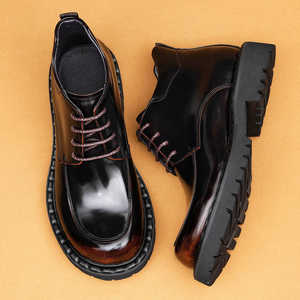 Chaussures Oxford pour hommes en cuir verni à bout rond, à lacets, couleur unie, semelle extérieure en caoutchouc antidérapante, pour le travail, toutes saisons, vente en gros - Product Image 5
