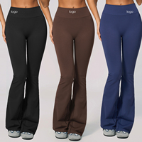 Legging Yoga Mewah Tanpa Jahitan Logo Kustom, Cepat Kering, Lembut, Elastis, Model V-shape Bell Bottom, Pinggang Tinggi, Flare Scrunch