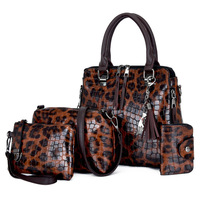 Tas Selempang Wanita Mifaktory Fashion Leopard Set Empat Bagian Bahan Kulit Imitasi Bermotif Resleting Tahan Air Berkualitas Tinggi Kapasitas Besar