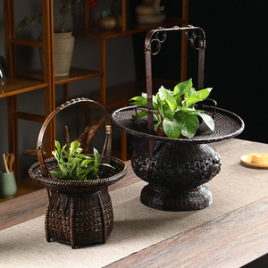 Florero de bambú tejido a mano, cesta de ceremonia del té Zen de estilo japonés para sala de estar, entrada, decoración de mesa de café - Product Image 1
